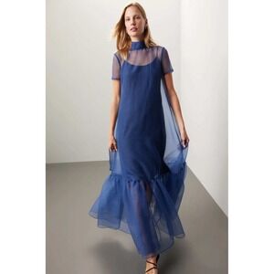 STAUD Blue Sheer Maxi Dress